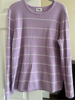 Pulse Lilac Ribbed Crewneck Sweater with White Stripes